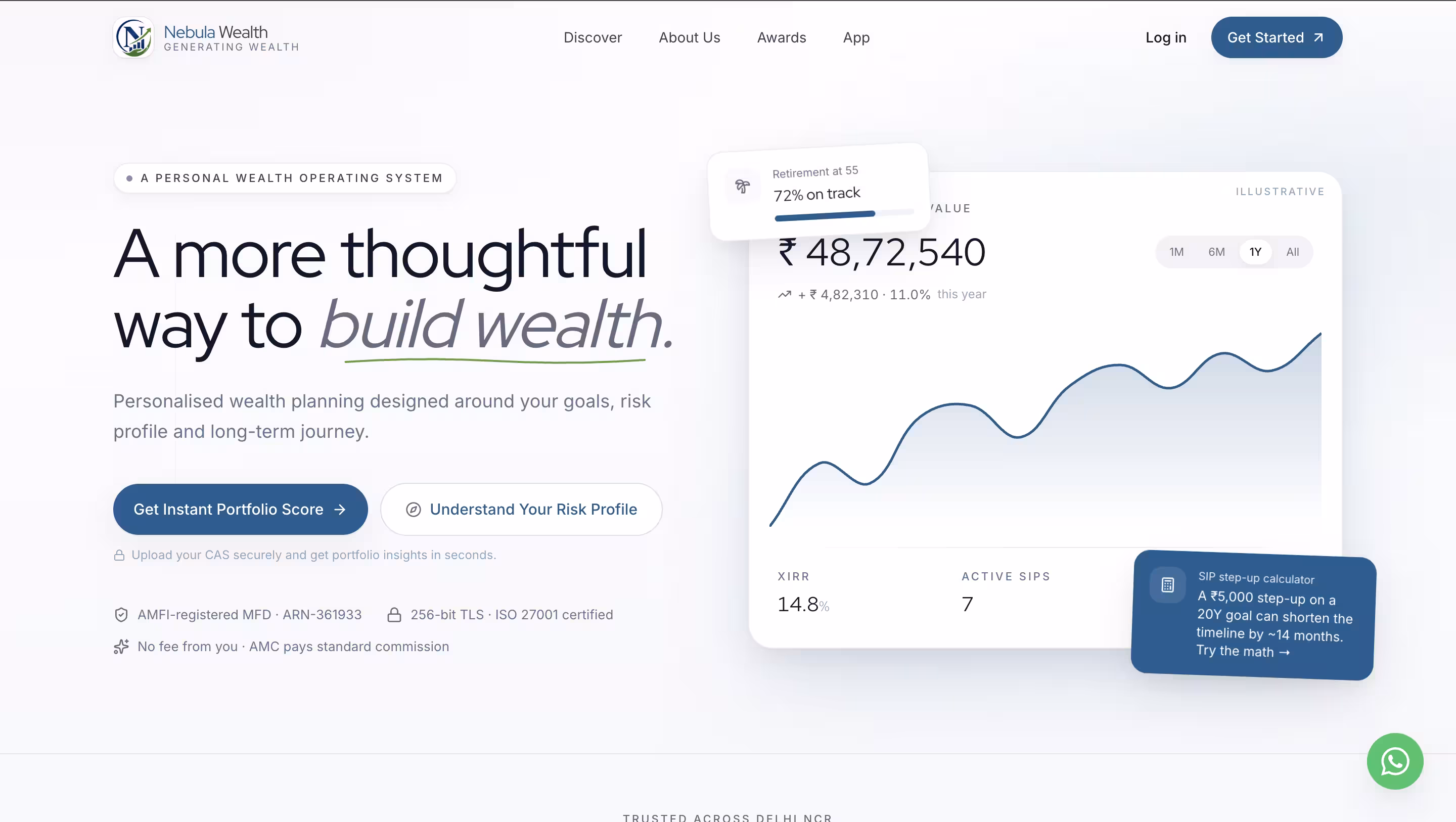 Nebula Wealth — Navy/Platinum premium wealth website screenshot