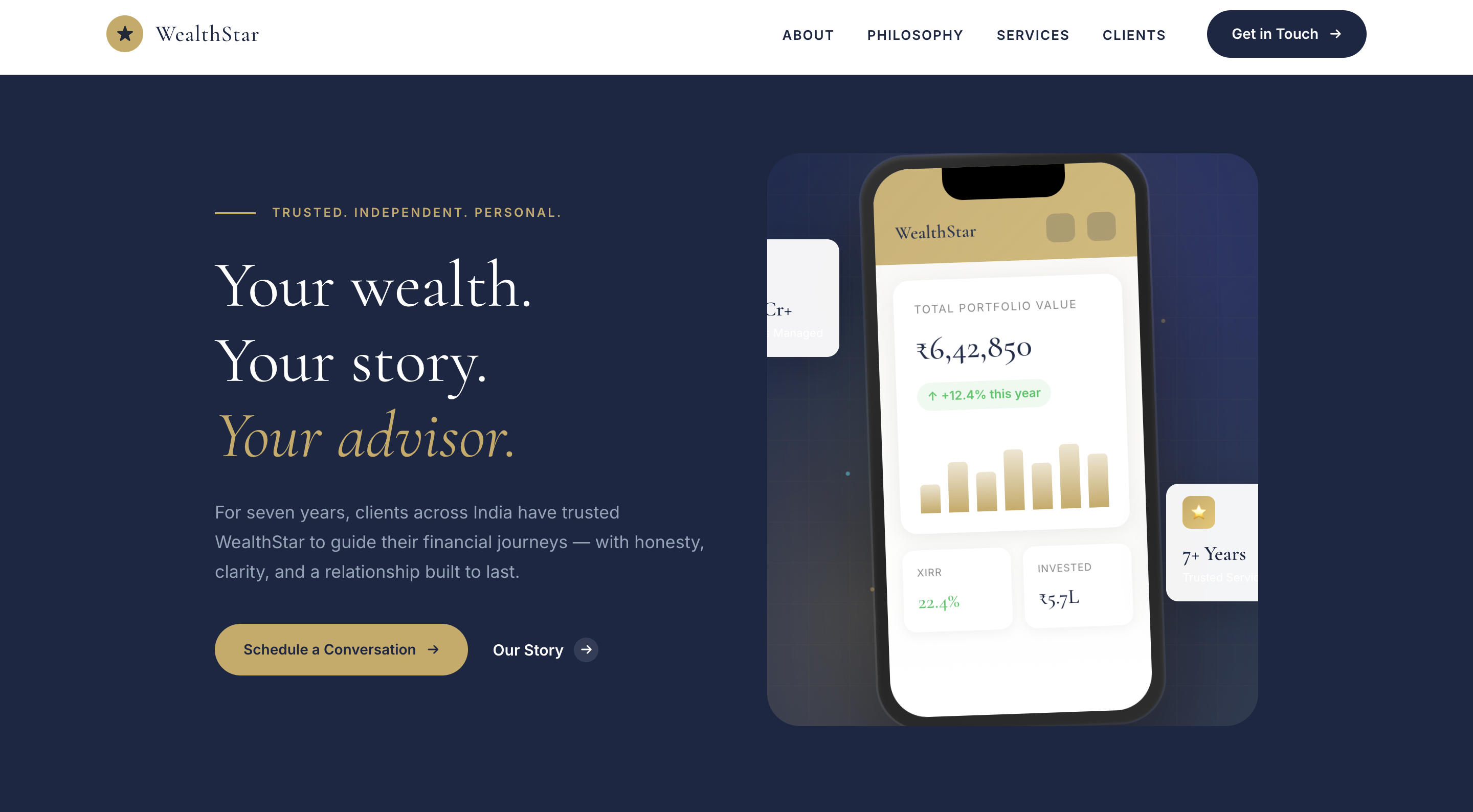 Stellar Financial Advisory — mobile-optimised basic website view