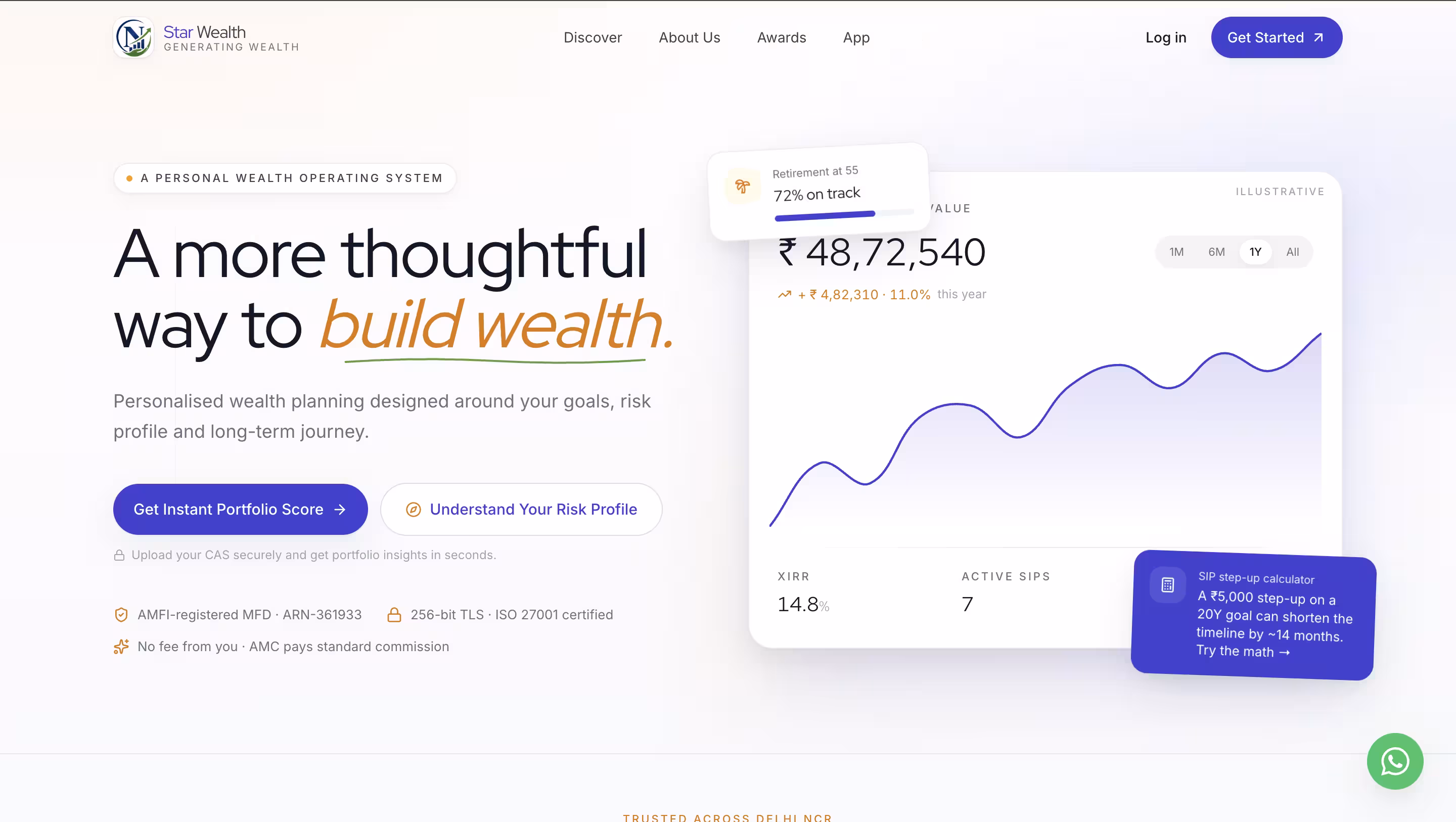 Regal Wealth — Indigo/Amber premium wealth website screenshot