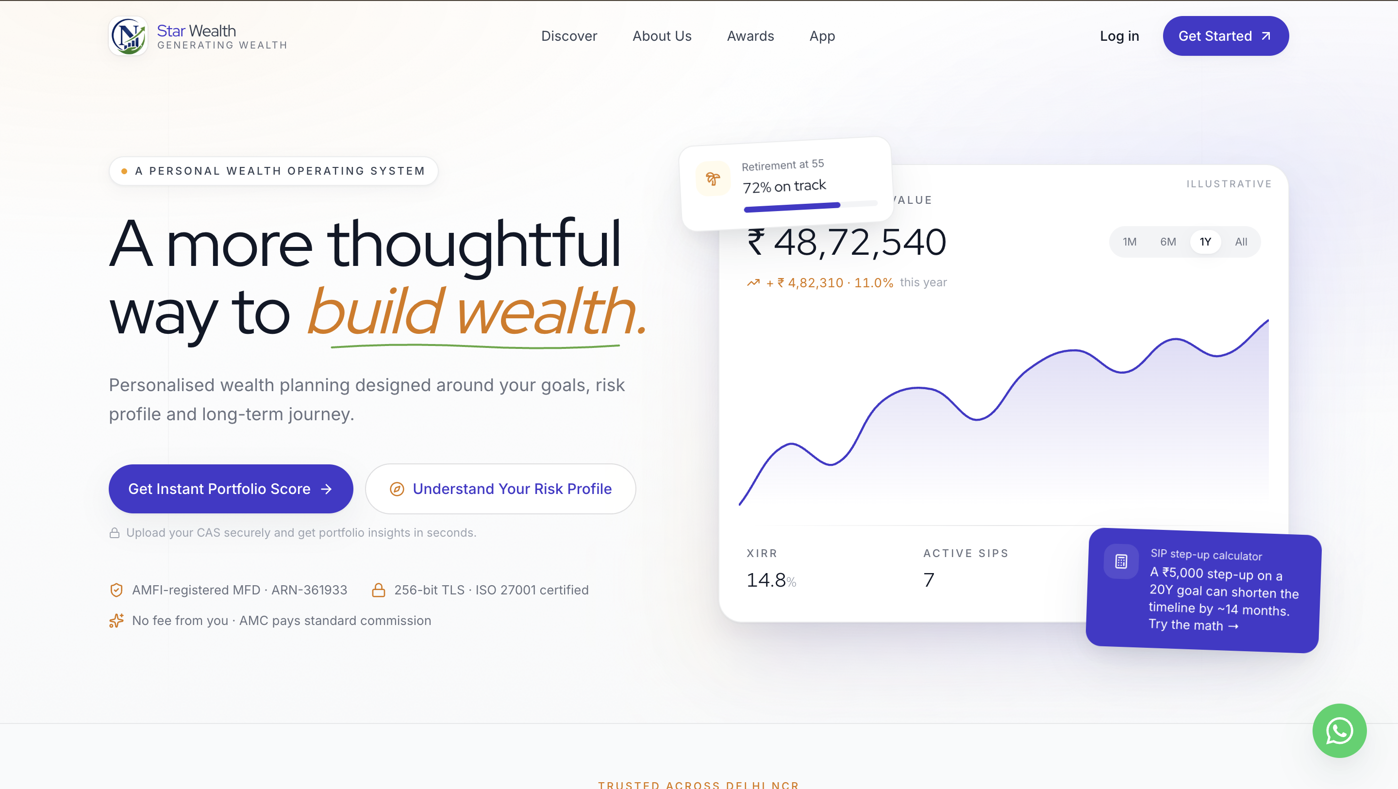 Regal Wealth — Indigo/Amber premium wealth website screenshot