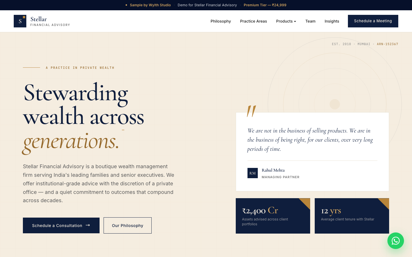 Stellar Financial Advisory — Navy/Cream/Gold basic wealth website