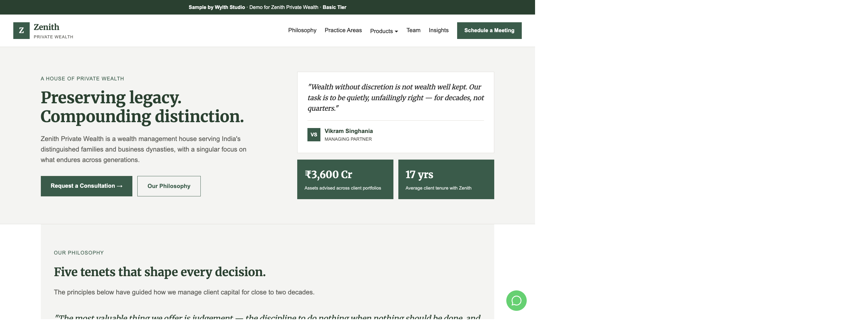Zenith Private Wealth — Forest Green basic wealth website